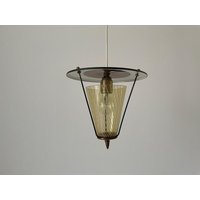 50S Lampion Kleine Hängelampe - Stilnovo Deckenlampe Schwarzes Metallgestell Milchglasschirm Made in Italy von VintageInModeDeluxe