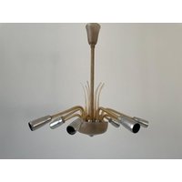 Außergewöhnlicher 10-Armiger Sputnik Kronleuchter Im Art Deco Stil Aus Glas Und Metall, 40Er/50Er Jahre, Deutschland Außergewöhnlicher 10-Armiger Sputnik Kronleuchter Im Art Deco Stil Aus Glas Und Metall, 40Er/50Er Jahre, Deutschland von VintageInModeDeluxe