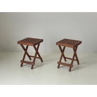 Faltbares Paar Campinghocker Aus Holz, 1960Er Jahre, Italien von VintageInModeDeluxe