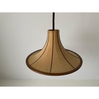 Große Trompeten Design Hängelampe Aus Holz Und Wildleder, 1960Er, Deutschland von VintageInModeDeluxe