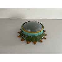 Grüne Metall Und Glas Blumen Design Deckenlampe, 1960Er Jahre, Deutschland von VintageInModeDeluxe