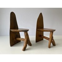 Handgefertigtes Primitives Design Paar Stühle Aus Massivholz von VintageInModeDeluxe