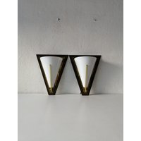 Limburg Sehr Elegantes Glas - Messing Paar Kino Sconces, 1980Er Jahre Deutschland von VintageInModeDeluxe