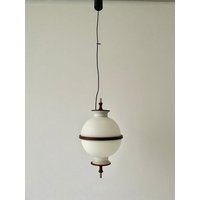 Opalglas Deckenlampe Von Reggiani Illuminazione Mit Teakholz Details, 1960Er Jahre, Italien von VintageInModeDeluxe