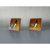 Paar Aluminium Hahn Türgriffe Von Wss, Glas Auf Kupfer Gedruckt, 1940Er/50Er Jahre, Europa von VintageInModeDeluxe