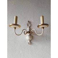 Paar Elegante Weiße Und Goldene Messing Wandleuchte - 1950Er Jahre Italien von VintageInModeDeluxe