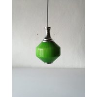 Seltene 70Er Jahre Grün Glas & Chrom Deckenleuchte von VintageInModeDeluxe