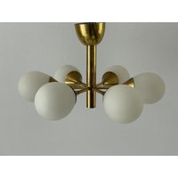 Space Age Glas Und Messing 6-Armiger Kronleuchter Von Kaiser Leuchten, 1970Er, Deutschland Space Age Glas Und Messing 6-Armiger Kronleuchter Von Kaiser Leuchten, 1970Er, Deutschland von VintageInModeDeluxe