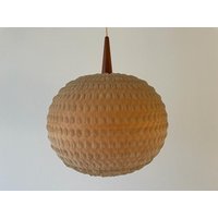 Temde Sehr Schöne Teak & Ball Stoffschirm Deckenlampe, 1960Er Jahre, Schweiz von VintageInModeDeluxe