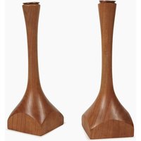 Teak Holz Teelichthalter Set Aus Zwei Dünnen Hals Kerzenhalter von VintageInquisitor