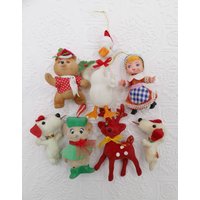 Vintage Weihnachtsbeflockt Figur Ornament Dekoration Lot von VintageJoyForAll