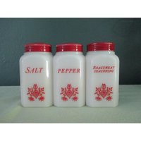 Vintage Hazel Atlas Rote Zwiebel 3 Teiliges Shaker Set von VintageKitchenwareUS