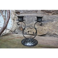 2 Flammiger Kerzenleuchter Schmiedeeisen Vintage Dekoration 60Erjahre Ddr von VintageKreativecke