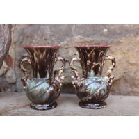 2 Kleine Vasen Amphoren Henkelvasen Laufglasur Jasba Keramik 30Er 40Er Jahre Germany von VintageKreativecke