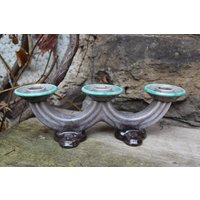 3 Armiger Strehla Kerzenleuchter Kandelaber Laufglasur Keramik 50Er Jahre Ddr Art Deco von VintageKreativecke