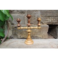 3 Flammiger Kerzenleuchter Holz Gedrechselt Kunstgewerbe Erzgebirge 50Er 60Er Jahre Ddr von VintageKreativecke