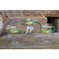 5 Tlg. Glas Teeservice Grüne Henkel Vintage 80Er 90Er Jahre von VintageKreativecke