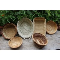 6 Tlg. Boho Wandkörbe Set Weide Rattan Stroh Wasserhyazinthe Peddigrohr Geflochten Vintage 70Er 80Er Jahre von VintageKreativecke