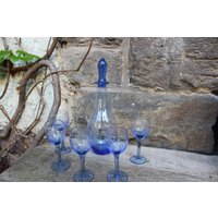 6 Tlg. Likörset Karaffe 5 Gläser Blaues Kristallglas Vintage 50Er Jahre Bohemia von VintageKreativecke
