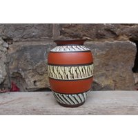 Akru Ritzdekor Klinker Vase 10/17 Alfred Krupp Für Flix Keramik Midcentury Wgp 50Er 60Er Jahre von VintageKreativecke