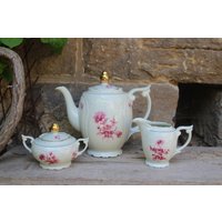Antiker 3 Tlg. Kaffeekern Mit Blumendekor/Kaffeekanne Zuckerdose Milchkännchen Ps Schirding Porzellan Bavaria 1918 - 1925 von VintageKreativecke