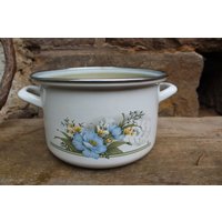 Emailletopf Blumentopf Pflanztopf Dekoration 80Er 90Er Jahre von VintageKreativecke