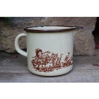 Emailletopf Pflanztopf Milchtopf Landschaftsdekor Vintage 70Er Jahre von VintageKreativecke