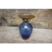 Kerzenständer Kerzenhalter Blaues Pressglas Metall Vintage 70Er Jahre Ddr Gdr von VintageKreativecke