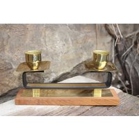 Messing Teak Kerzenleuchter Midcentury Vintage 60Er Jahre von VintageKreativecke