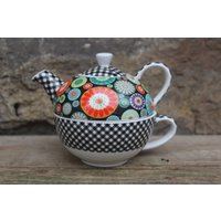 Tea For One Set Kleine Teekanne Mit Tasse Für 1 Person "Have A Sunny Day" Jameson & Tailor Vintage 90Er Jahre von VintageKreativecke