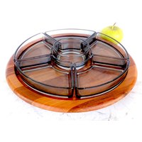 Digsmed Lazy Susan Teak Holz Karussell Mid Century Danish Design Snack Schüssel Glas Fondue Bbq Barbeque von VintageLightStuff