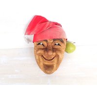 Vintage Holzmaske Holzkopf Kriens Karneval Maske Geschnitzt Holz Schnitzen Schweiz Schweizer Alpen Luzern Tuch von VintageLightStuff