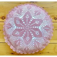 Hand Crochet Lace Cushion Cover Throw Pillow Tabelle Zentrum Stück Handgefertigt Runde 16" Lila von VintageLinenStore