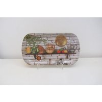Small Tin Tray With A Light Gray Background in Stone & Bookcase Country Kitchenware - 1960S von VintageLisboa506070