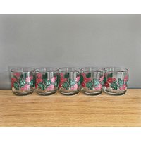 5Er Set || Vintage Weihnachtsgläser Mit Griffen Retro Urlaub Bar Ware Klar, Rot & Grün von VintageLoopVintage