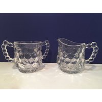 Vintage Großes Bubble Glas Mit Griffen Zucker Milch Set von VintageLoveAntiques