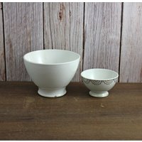 2 Vintage Cafe Au Lait Schalen - Kaffee Aus Eisenstein Au Frühstück Keramik Schüsseln Weiße Und Goldene von VintageMemoryChest