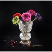 Vintage Glas Und Sterling Vase - Geschnitzte Glasvase Glasblumenvase Bogenkante Mitte Des Jahrhunderts von VintageMemoryChest