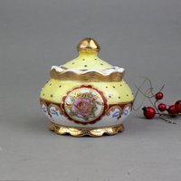 Kleine Vintage Gelbe Und Weiße Zuckerdose Made in China, 20.jh von VintageMuseumShop