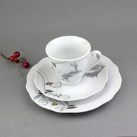 Teeset Aus Weißem Porzellan Mit Grauen Hirschen. Herstellung Norwegen von VintageMuseumShop