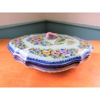 Alcobaca Portugal Keramik Terrine Handbemalte Florale Servierschüssel Mit Birnenknopf von VintageOak