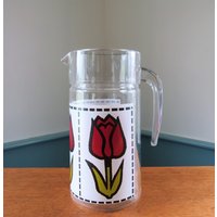Glas Tulip-Krug, Mcm-stil, Helles Rot-Schwarz-Grün Auf Weiß, 48 Unzen von VintageOak