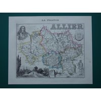1856 Allier Alte Karte Von Allier Dezent Frankreich Schöner Handkolorierter Antiker Druck Über Montluçon Vichy Moulins Vintage Maps Vielle Carte von VintageOldMaps
