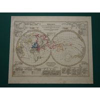 Antike Weltkarte 1849 Original 175+ Jahre Alter Druck Landkarte Hemisphäre Vintage Weltkarten Geologie von VintageOldMaps