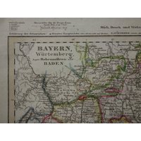 Deutschland Alte Landkarte Von Bayern 1849 Original Handkolorierter Antiker Druck München Stuttgart - Vintage Landkarten Stadtplan Karte von VintageOldMaps