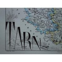Tarn Antike Landkarte Von Tarn Departement Frankreich - 1856 Schöne Alte Handkolorierte Albi Castres Gaillac Graulhet Carmaux Vieillecarte von VintageOldMaps