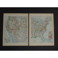 Usa Alte Landkarte Der 1931 Original Vintage Landkarten Zwei Detaildrucke Set Von Ost - Und Westküste Usa Alte Landkarte Der 1931 Original Vintage Landkarten Zwei Detaildrucke Set Von Ost - Und Westküste von VintageOldMaps