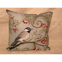 Shabby Chic Fun Deko Kissen Mit Vogel Motiv French Market Design Floral Handarbeit Französisch Blau von VintageParisMarket