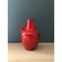 Vintage Mid Century Modern Rote Flamme Westdeutsche Keramik Kleine Henkel Vase von VintagePrairieGems