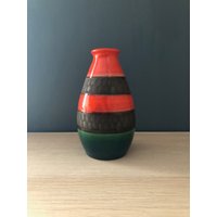 Vintage Mid Century Modern West German Pottery Dumler Und Breiden Vase 123/17 Petrol Orange von VintagePrairieGems